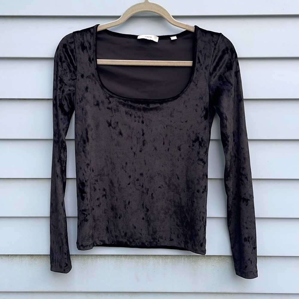 VINCE. Velour Square Neck Long Sleeve Style # V795783883 BLACK XS